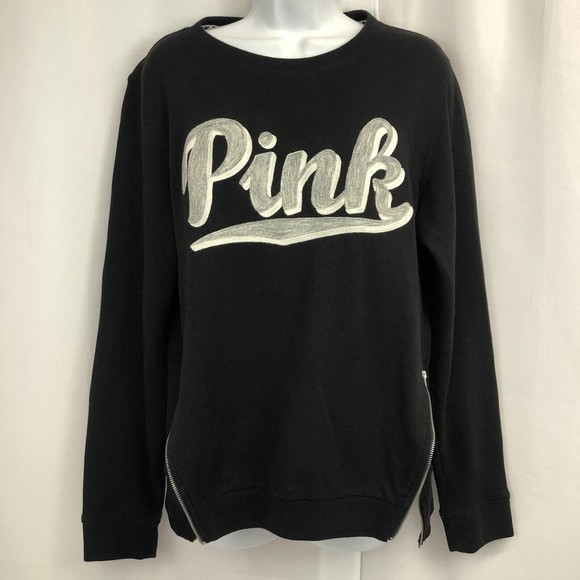 Victoria's Secret Tops - Pink Victoria's Secret Embroidered Logo Medium Black Pullover Sweatshirt Top